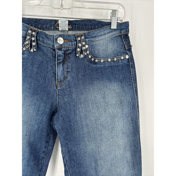 VTG Cache Y2K Low Rise Embellished Bling Waist Jeans Sz 8 Flare Stretch‎ - Picture 1 of 10